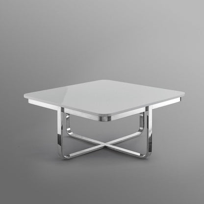 35" Light Gray And Silver Metallic Wood And Stainless Steel Square Coffee Table HomeRoots
