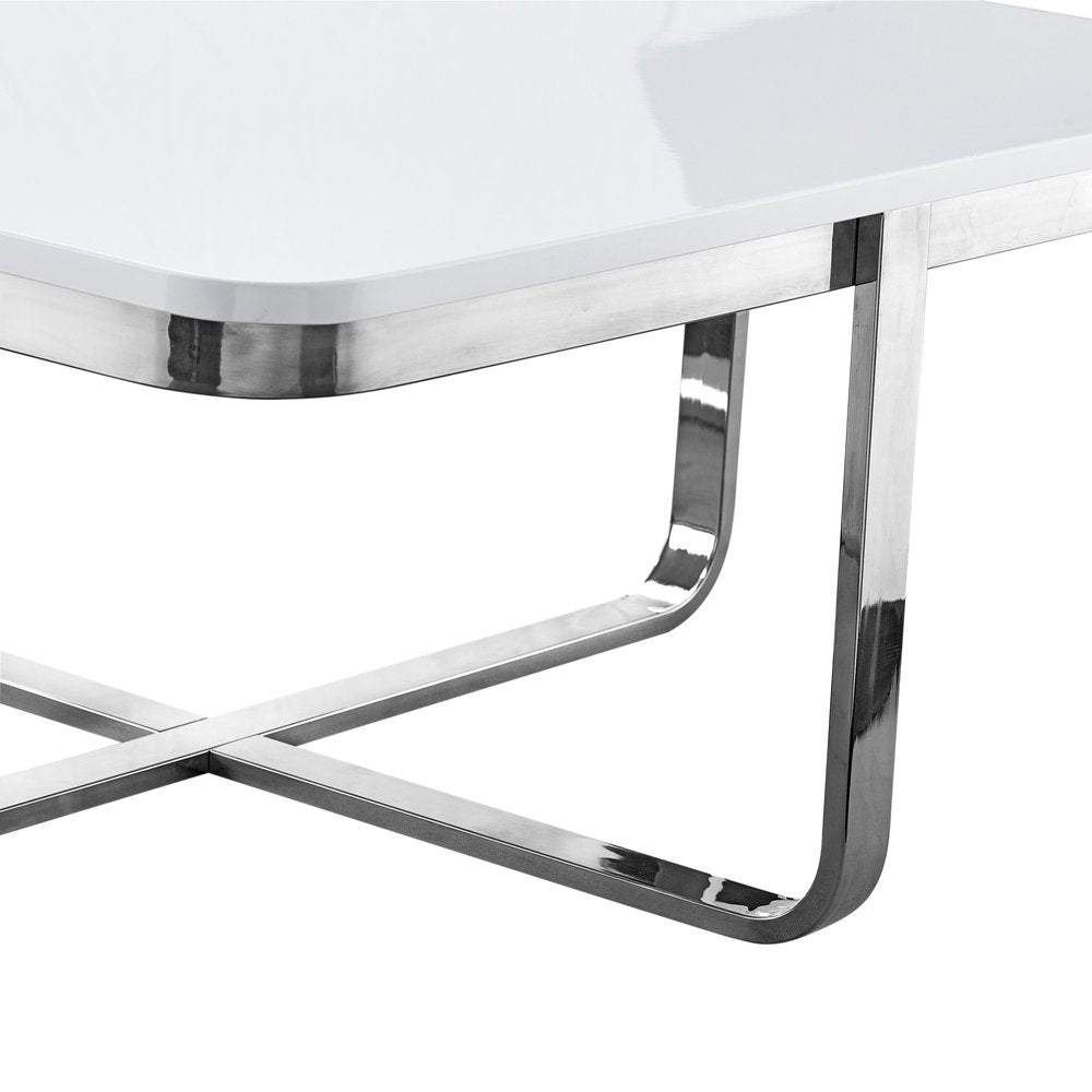 35" Light Gray And Silver Metallic Wood And Stainless Steel Square Coffee Table HomeRoots