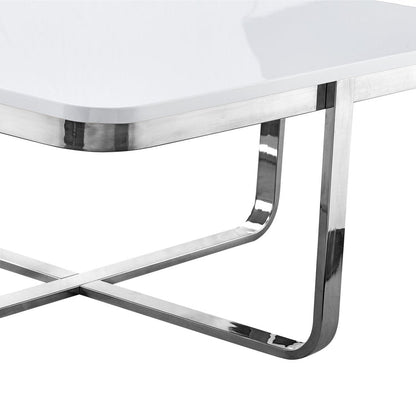 35" Light Gray And Silver Metallic Wood And Stainless Steel Square Coffee Table HomeRoots