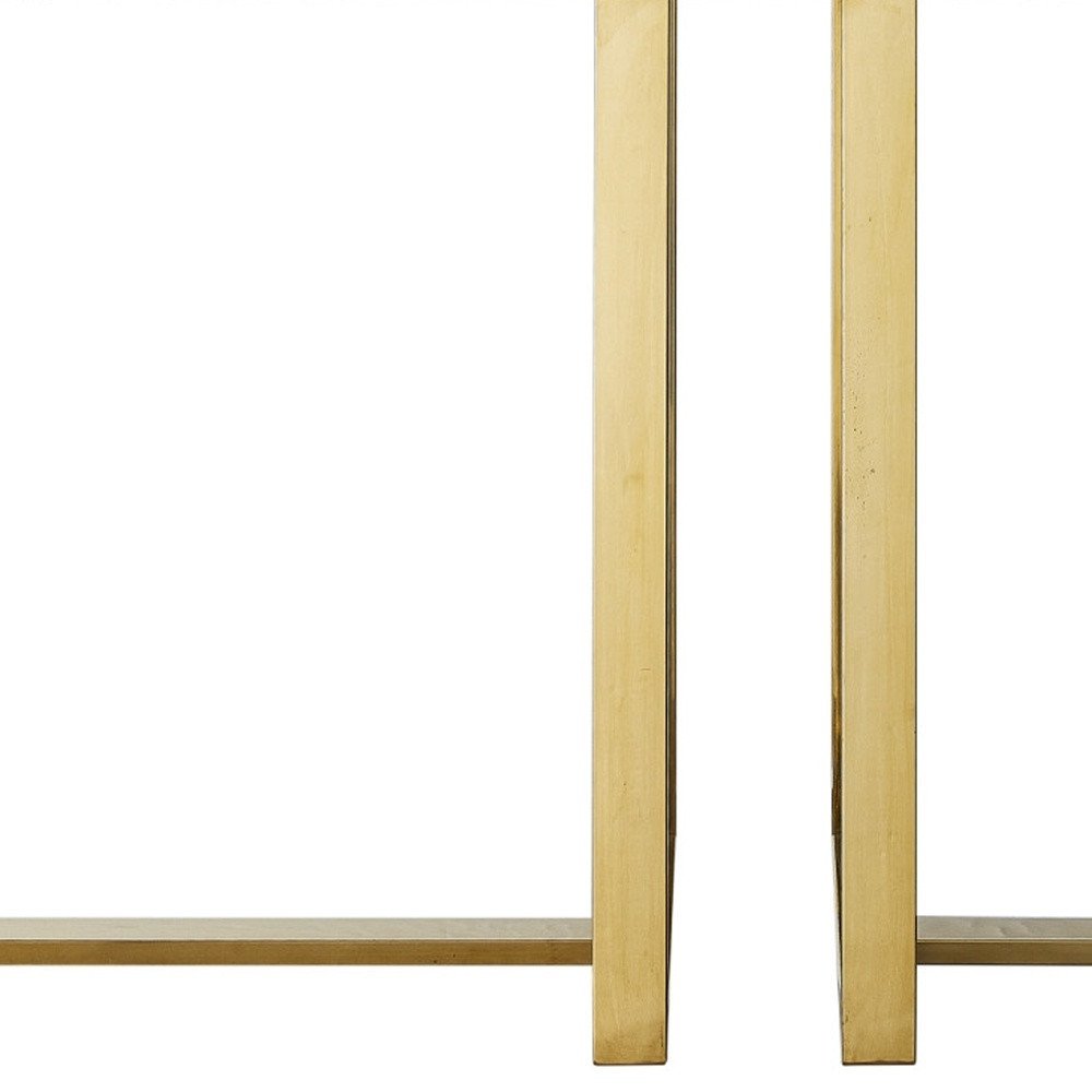 47" White Wood and Gold Stainless Steel Sled Console Table With Two Drawers — view 5