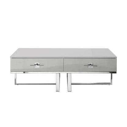 47" Light Gray And Silver Metallic Stainless Steel Coffee Table With Two Drawers HomeRoots