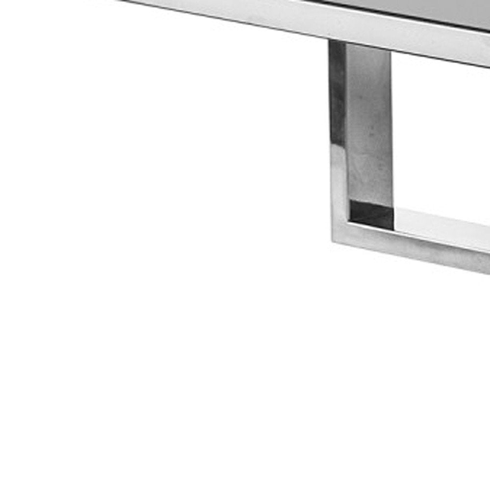 47" Light Gray And Silver Metallic Stainless Steel Coffee Table With Two Drawers — view 8