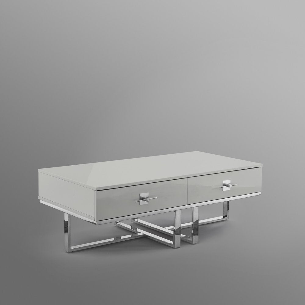 47" Light Gray And Silver Metallic Stainless Steel Coffee Table With Two Drawers HomeRoots