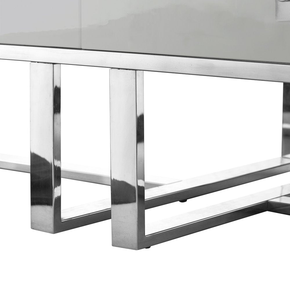 47" Light Gray And Silver Metallic Stainless Steel Coffee Table With Two Drawers HomeRoots