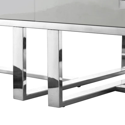 47" Light Gray And Silver Metallic Stainless Steel Coffee Table With Two Drawers HomeRoots