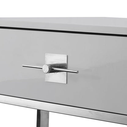 47" Light Gray And Silver Metallic Stainless Steel Coffee Table With Two Drawers HomeRoots