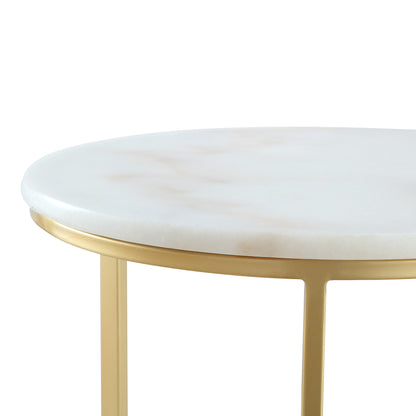 Set of Two 22" Gold and White Marble Round Nested Tables