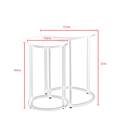 Set of Two 22" Gold and White Marble Round Nested Tables