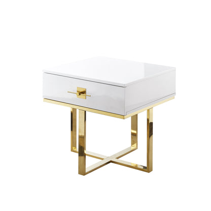 22" Gold And White Square End Table With Drawer