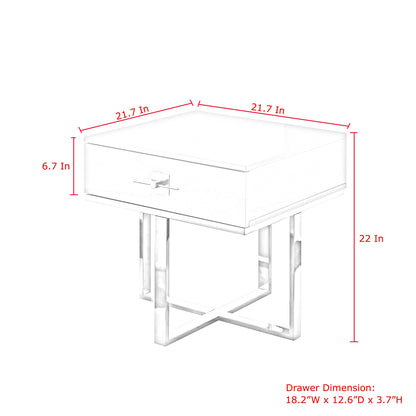 22" Gold And White Square End Table With Drawer