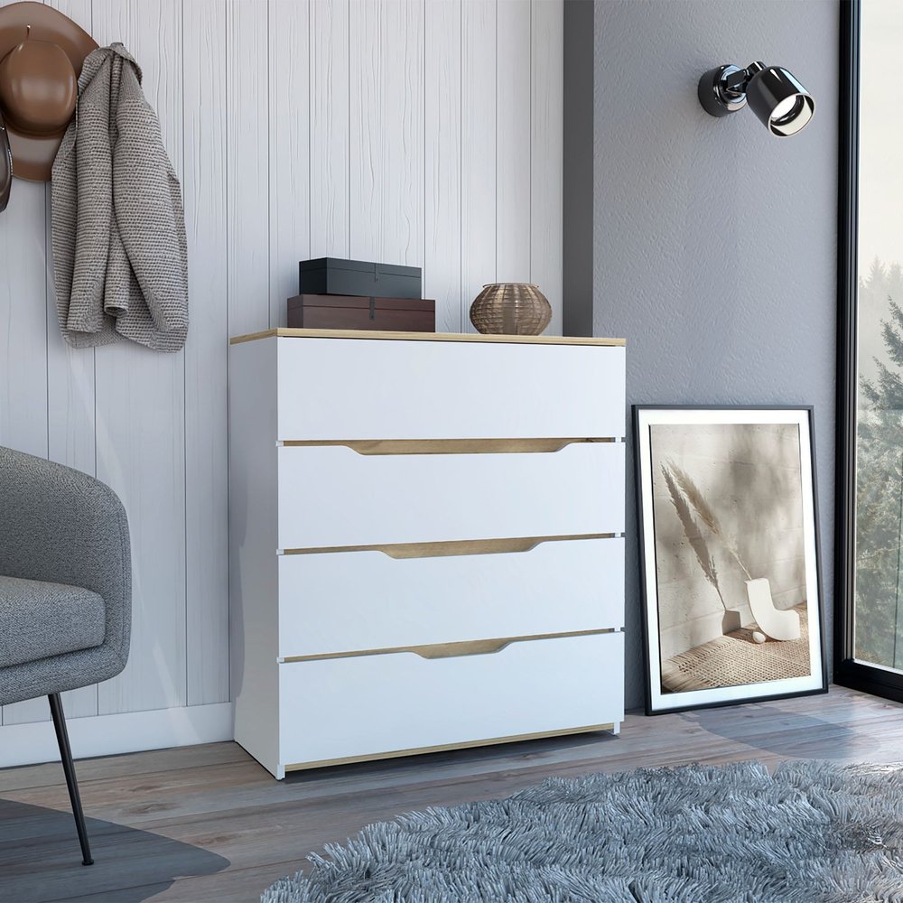 32" Natural And White Wood Four Drawer Dresser — view 1