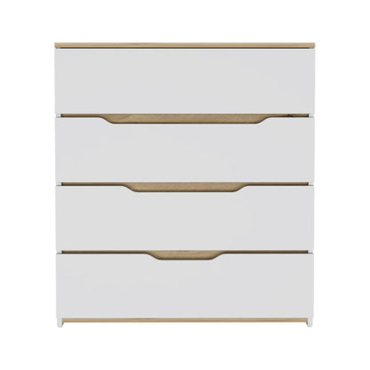32" Natural And White Wood Four Drawer Dresser
