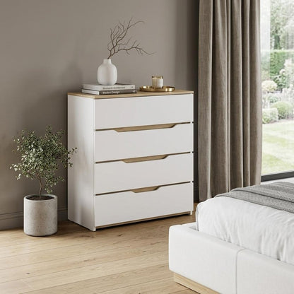 32" Natural And White Wood Four Drawer Dresser