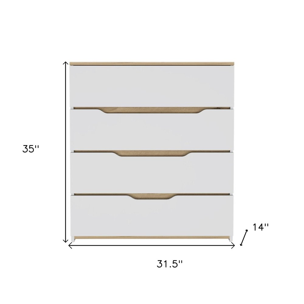 32" Natural And White Wood Four Drawer Dresser — view 6