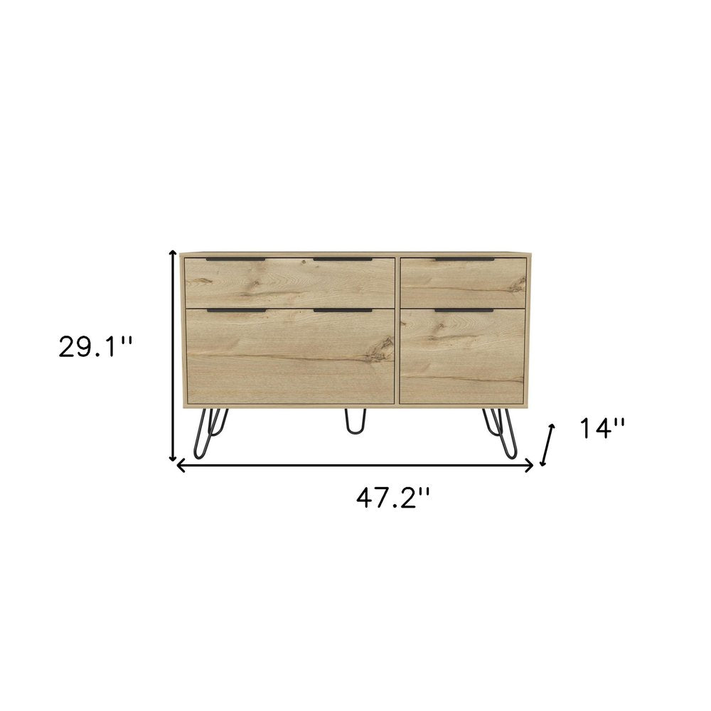47" Natural Wood Four Drawer Double Dresser — view 3