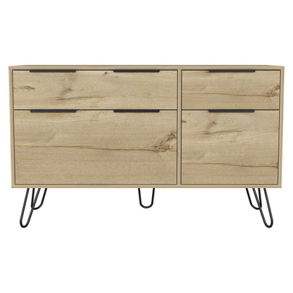 47" Natural Wood Four Drawer Double Dresser