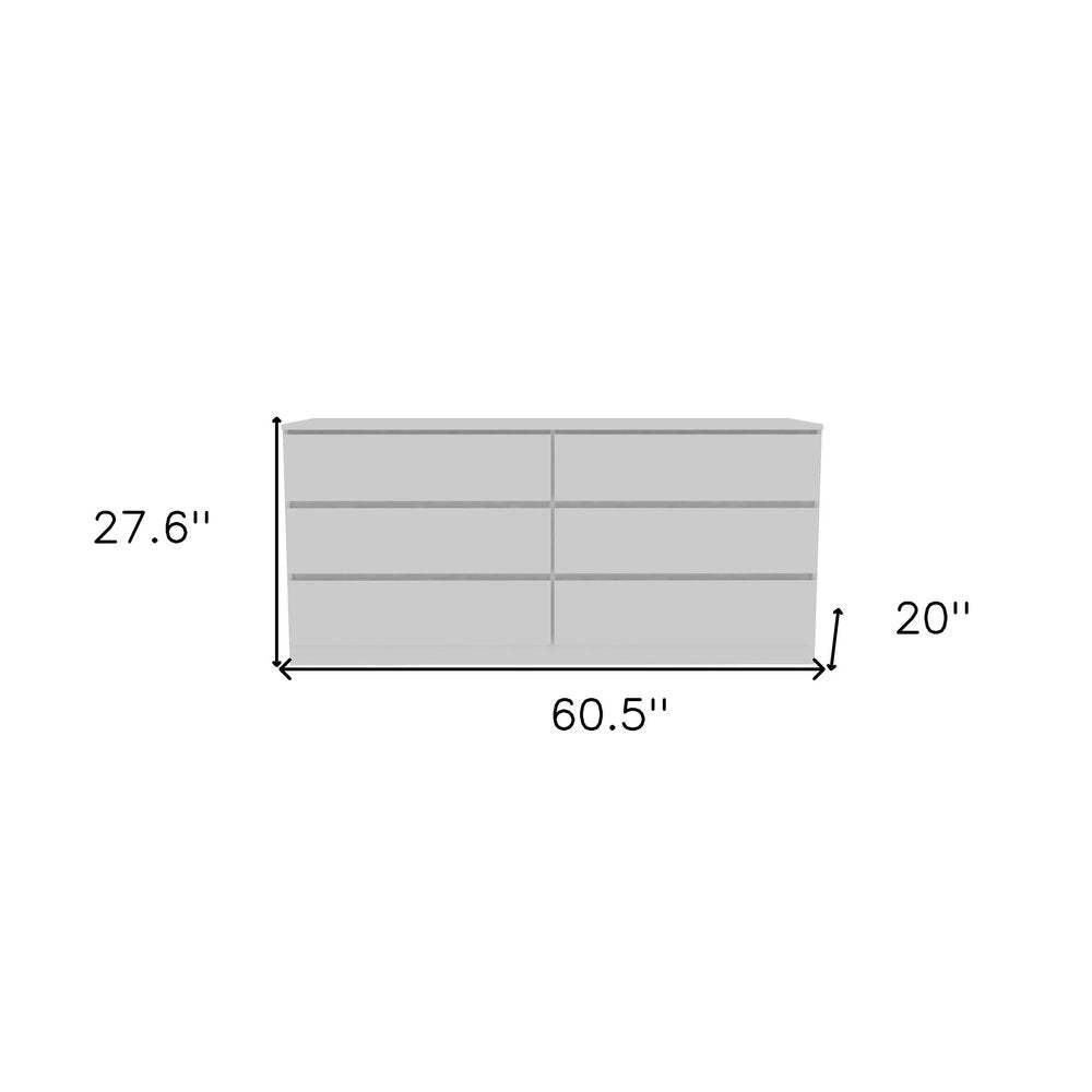 61" White Wood Six Drawer Double Dresser — view 6