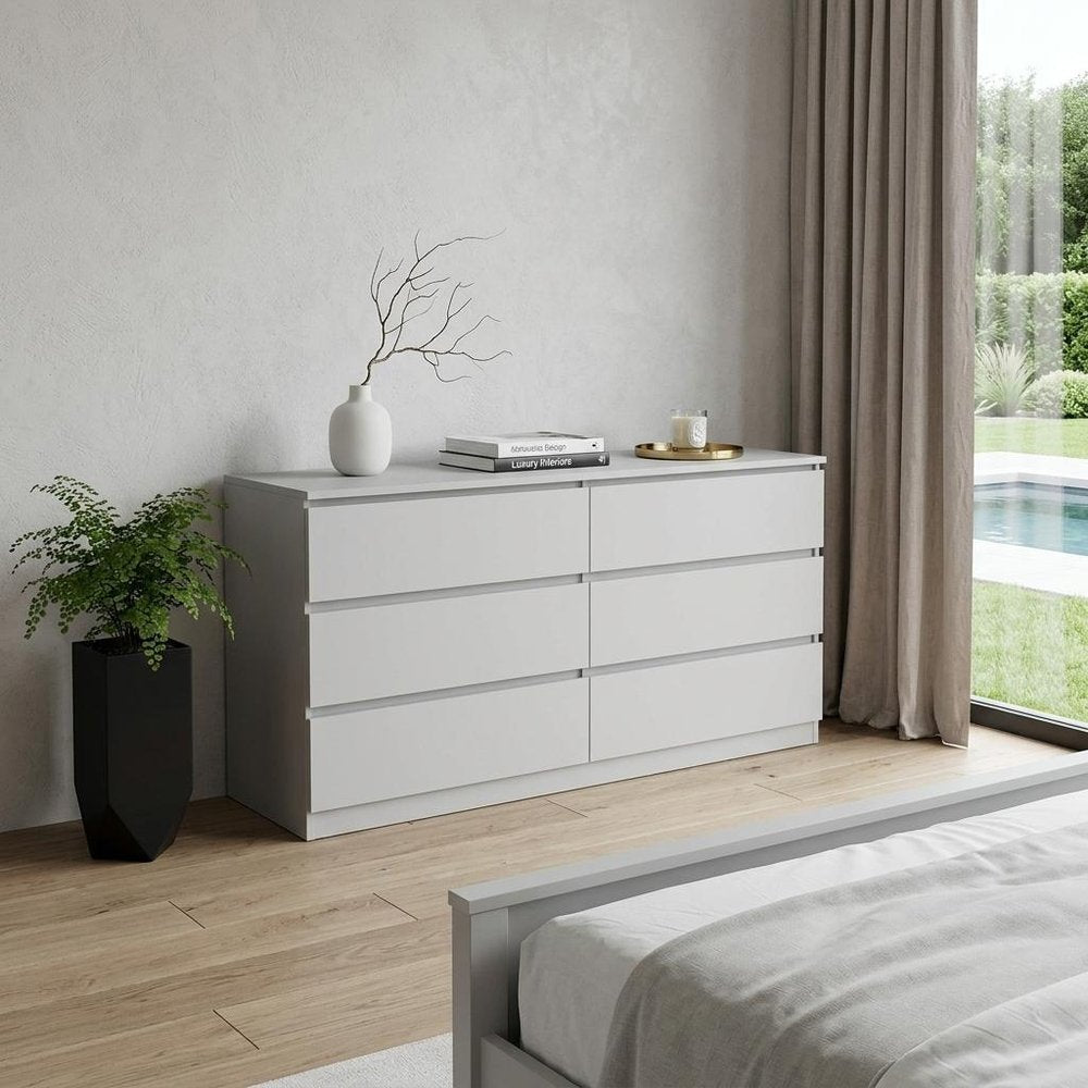 61" White Wood Six Drawer Double Dresser — view 7