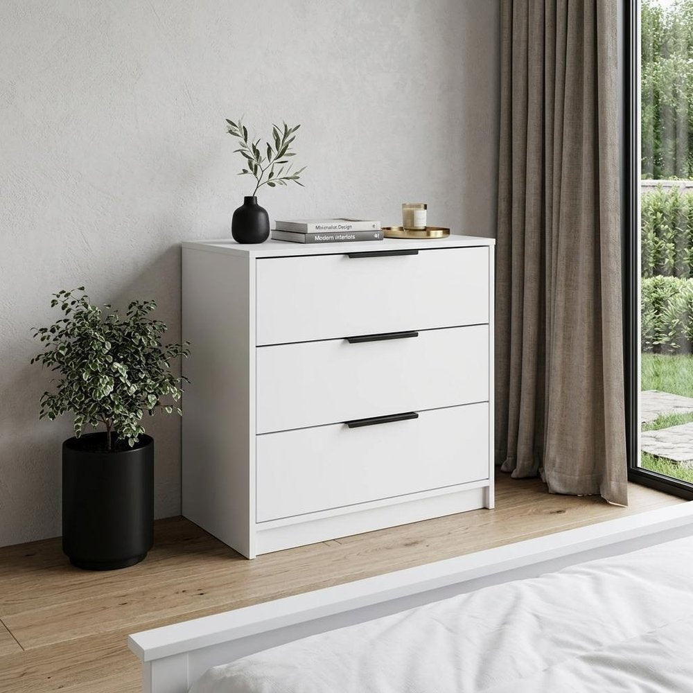 28" White Wood Three Drawer Dresser — view 9