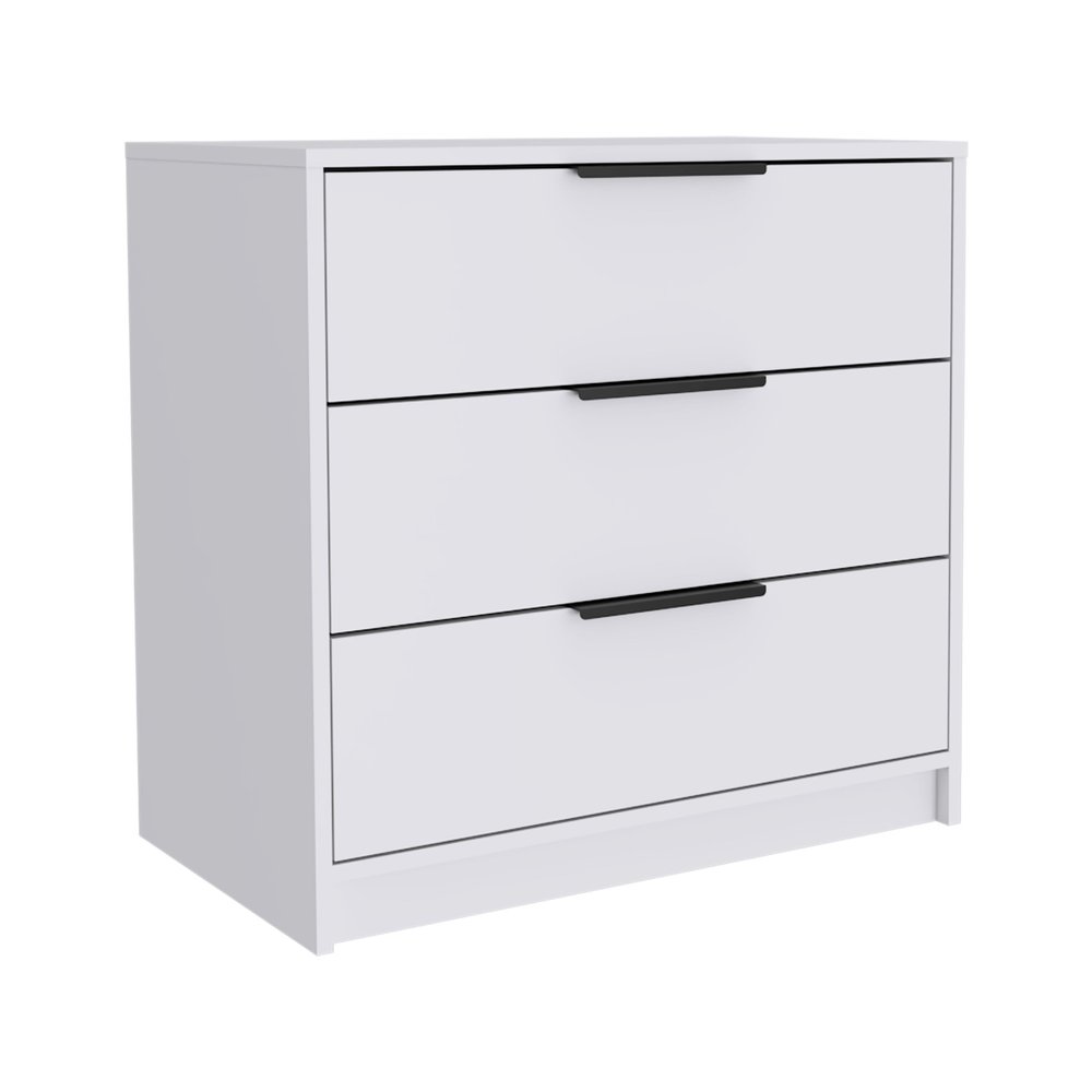 28" White Wood Three Drawer Dresser