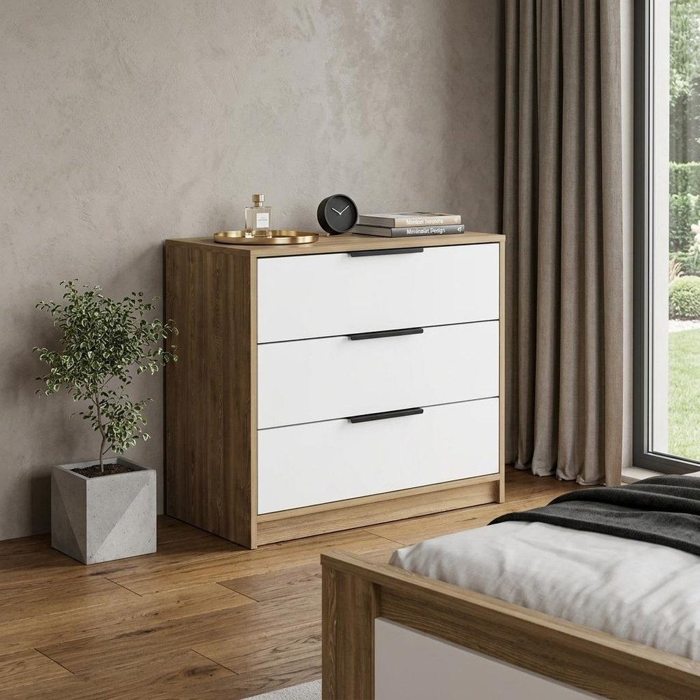28" Natural And White Wood Three Drawer Dresser — view 8