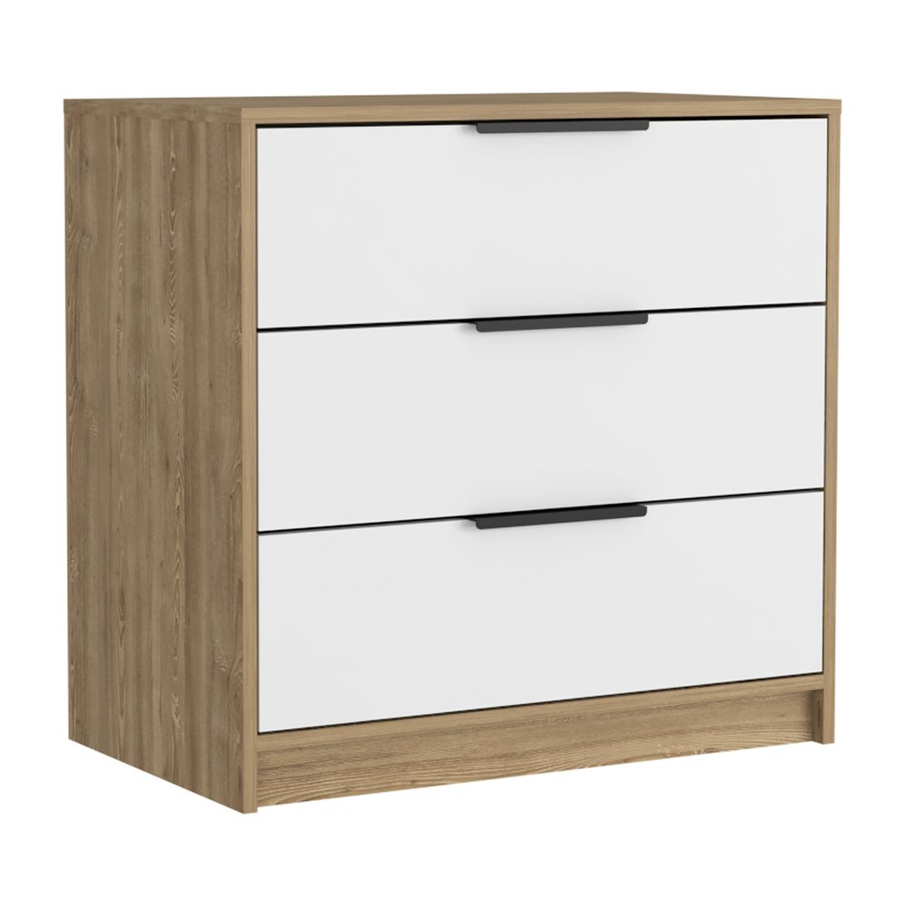28" Natural And White Wood Three Drawer Dresser
