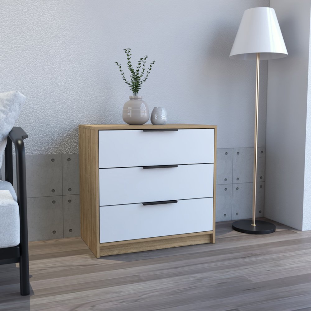 28" Natural And White Wood Three Drawer Dresser — view 3