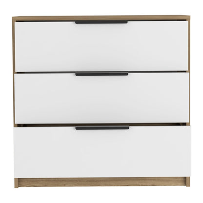28" Natural And White Wood Three Drawer Dresser
