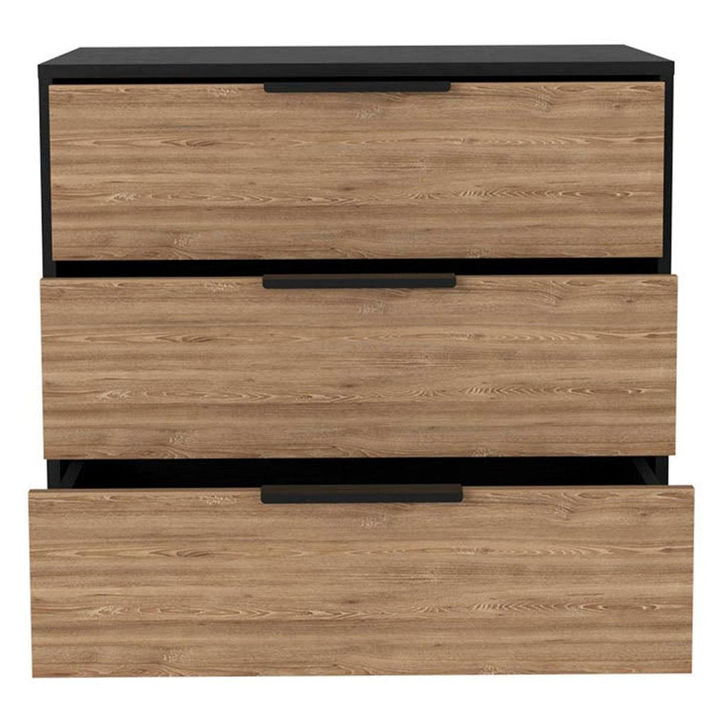 28" Black And Natural Wood Three Drawer Dresser — view 7