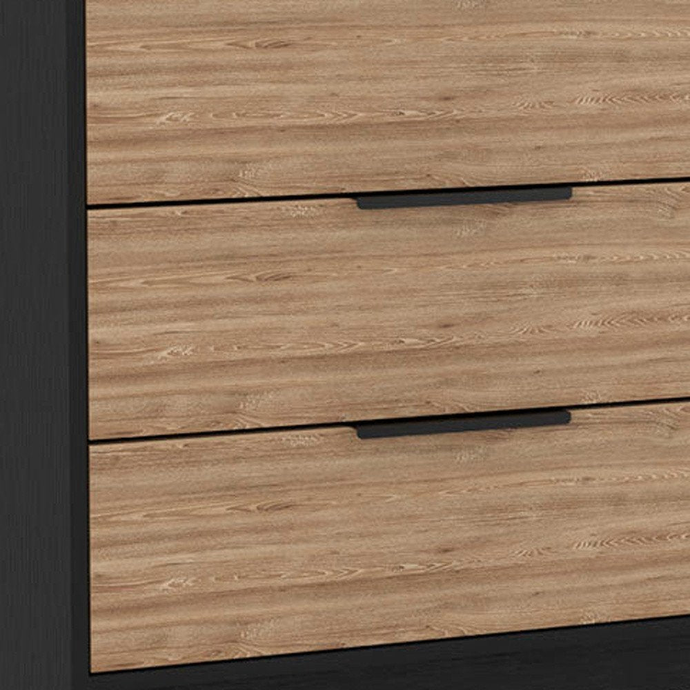 28" Black And Natural Wood Three Drawer Dresser — view 3