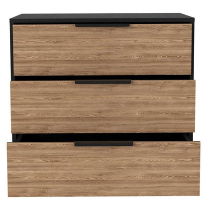 28" Black And Natural Wood Three Drawer Dresser