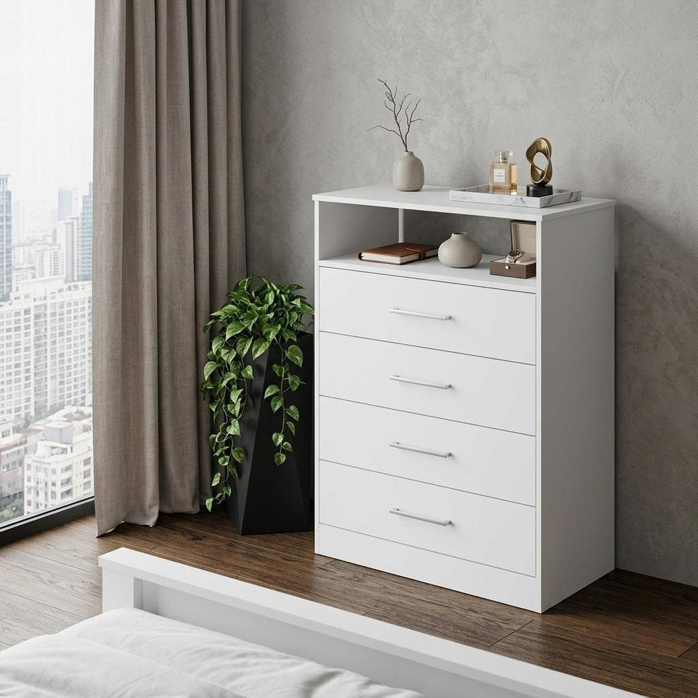 31" White Wood Four Drawer Dresser