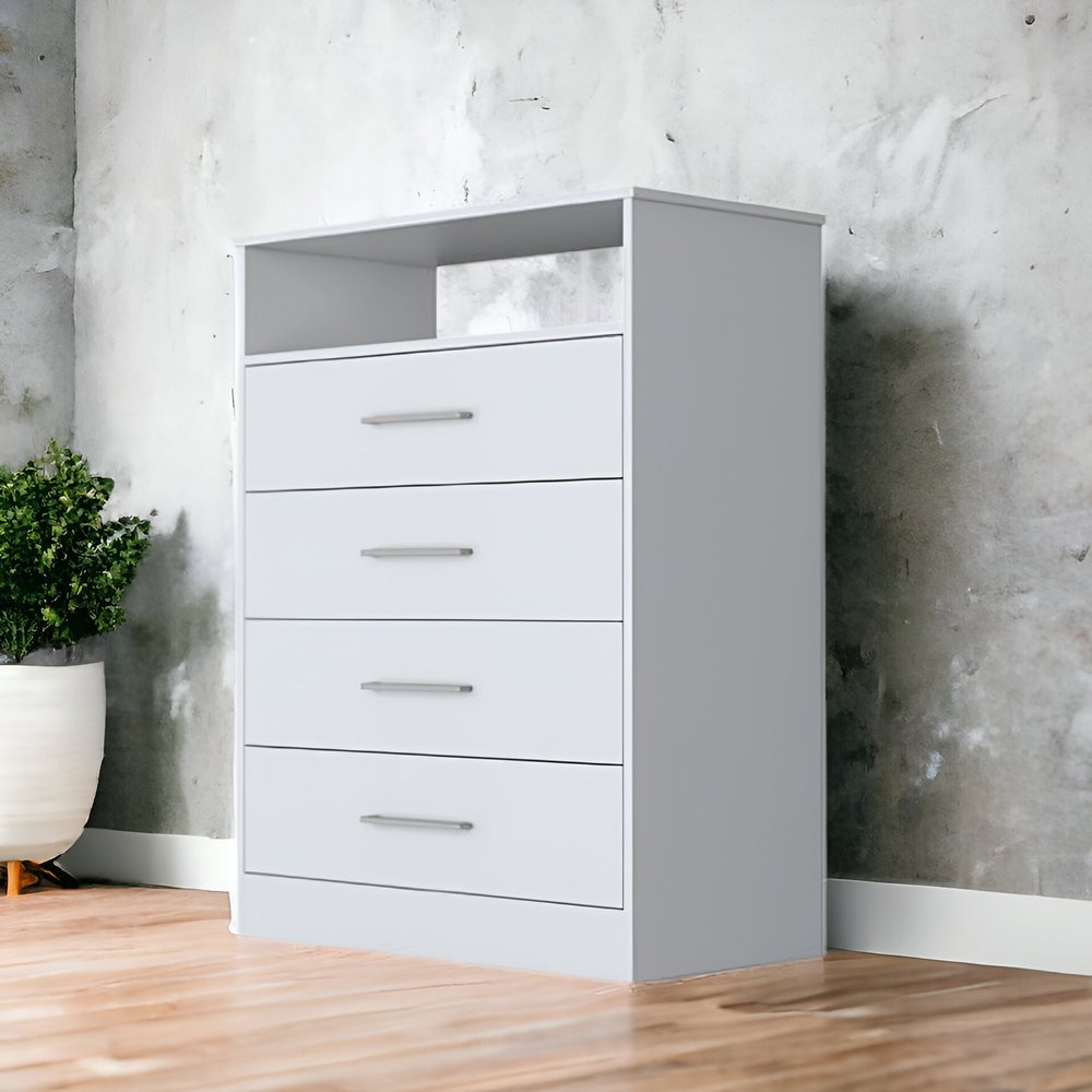 31" White Wood Four Drawer Dresser — view 2