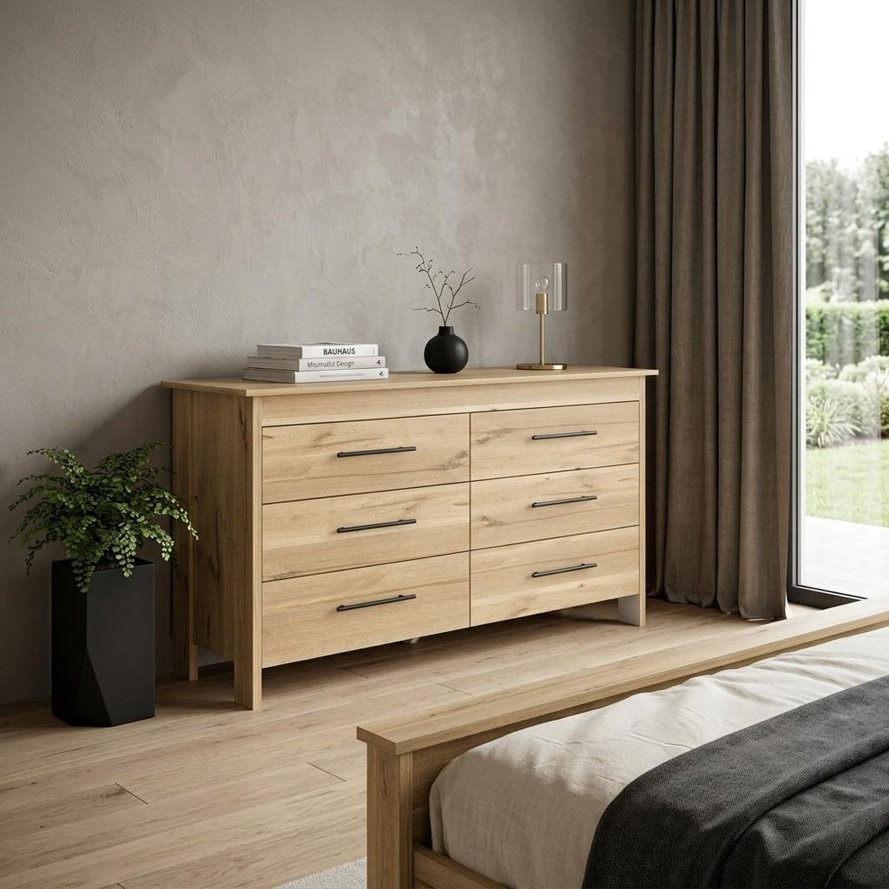 59" Natural Wood Six Drawer Double Dresser — view 10