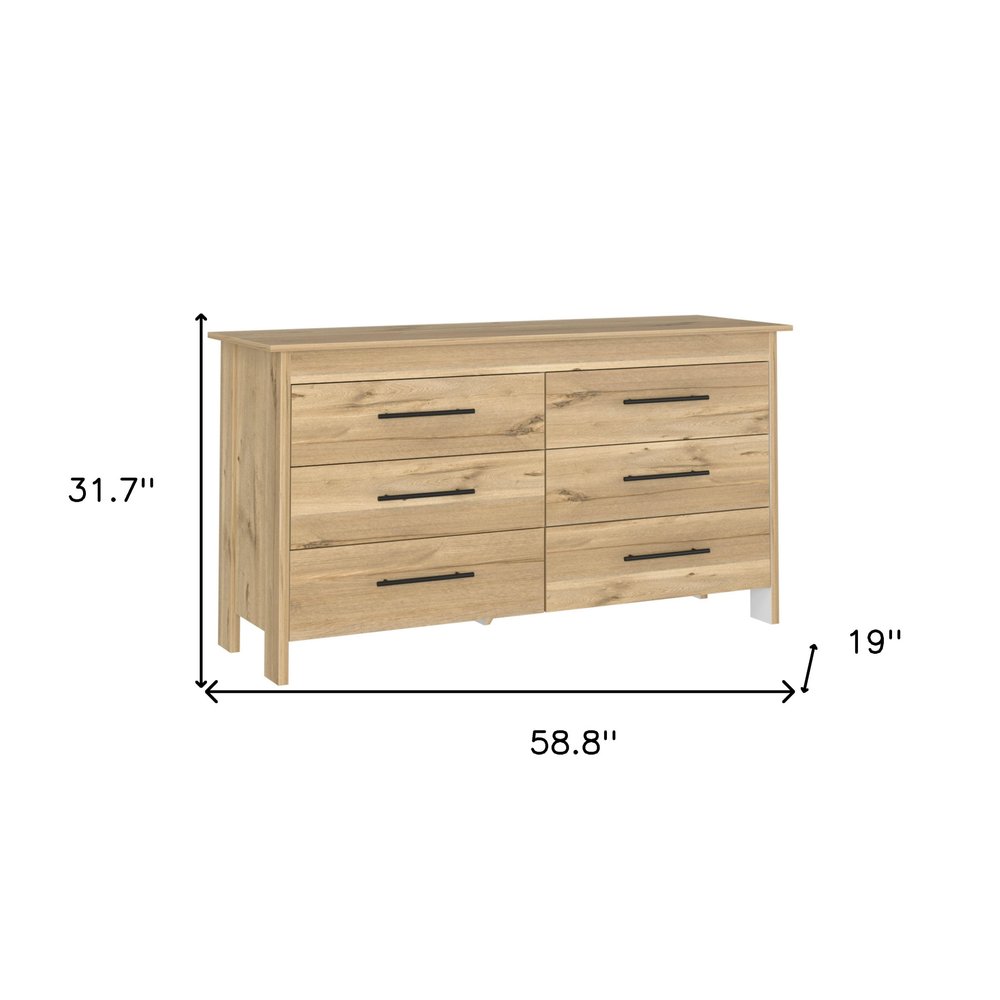 59" Natural Wood Six Drawer Double Dresser — view 9