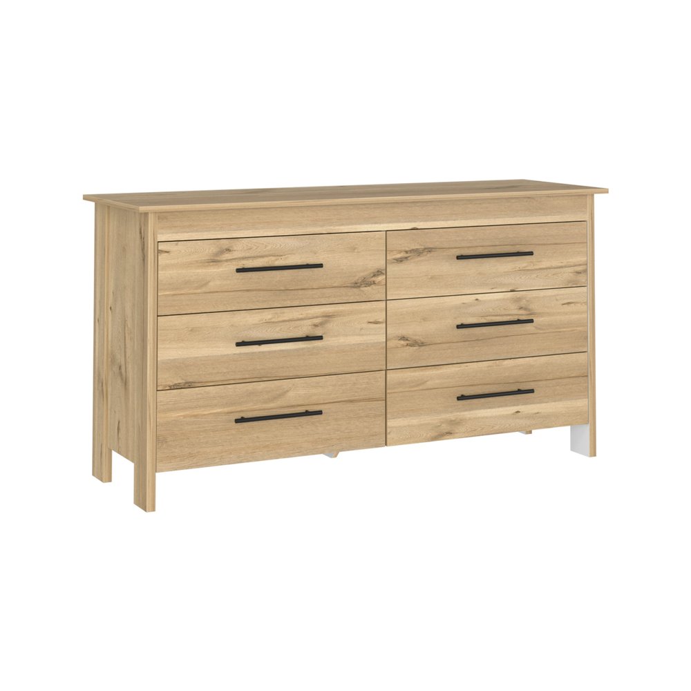 59" Natural Wood Six Drawer Double Dresser — view 2