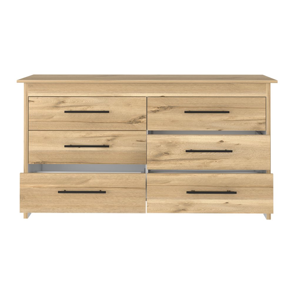 59" Natural Wood Six Drawer Double Dresser — view 3