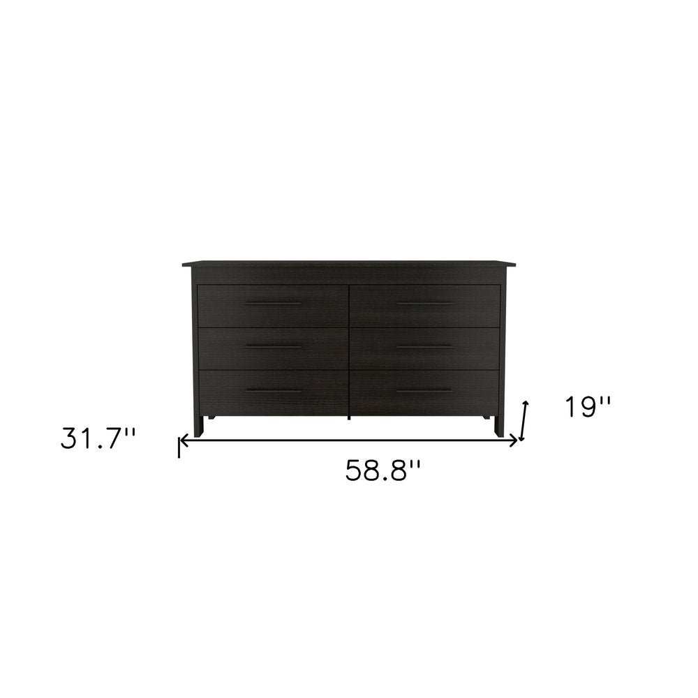59" Black Wood Six Drawer Double Dresser — view 7