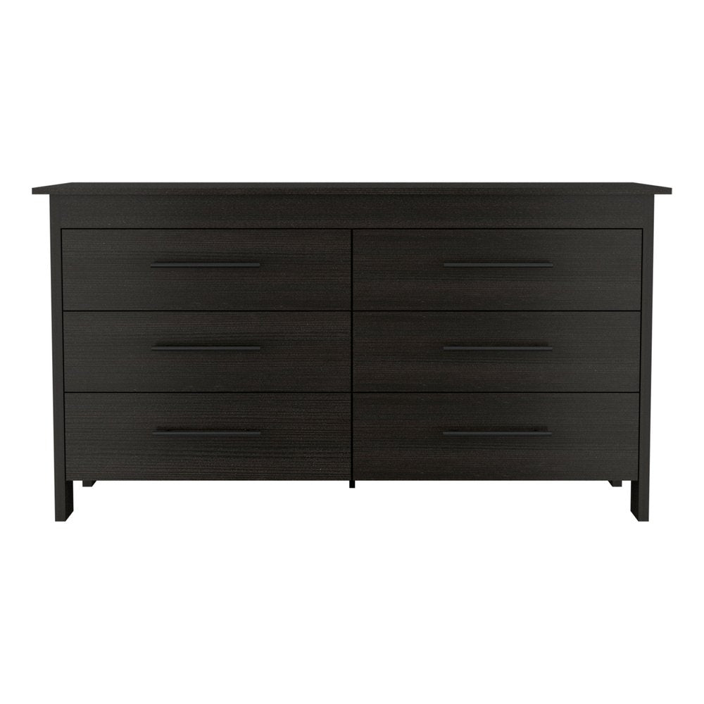 59" Black Wood Six Drawer Double Dresser — view 1