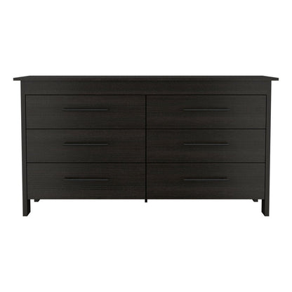 59" Black Wood Six Drawer Double Dresser
