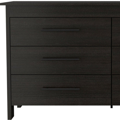 59" Black Wood Six Drawer Double Dresser