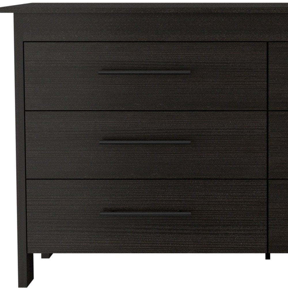 59" Black Wood Six Drawer Double Dresser — view 3