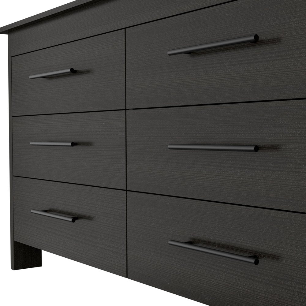 59" Black Wood Six Drawer Double Dresser — view 4