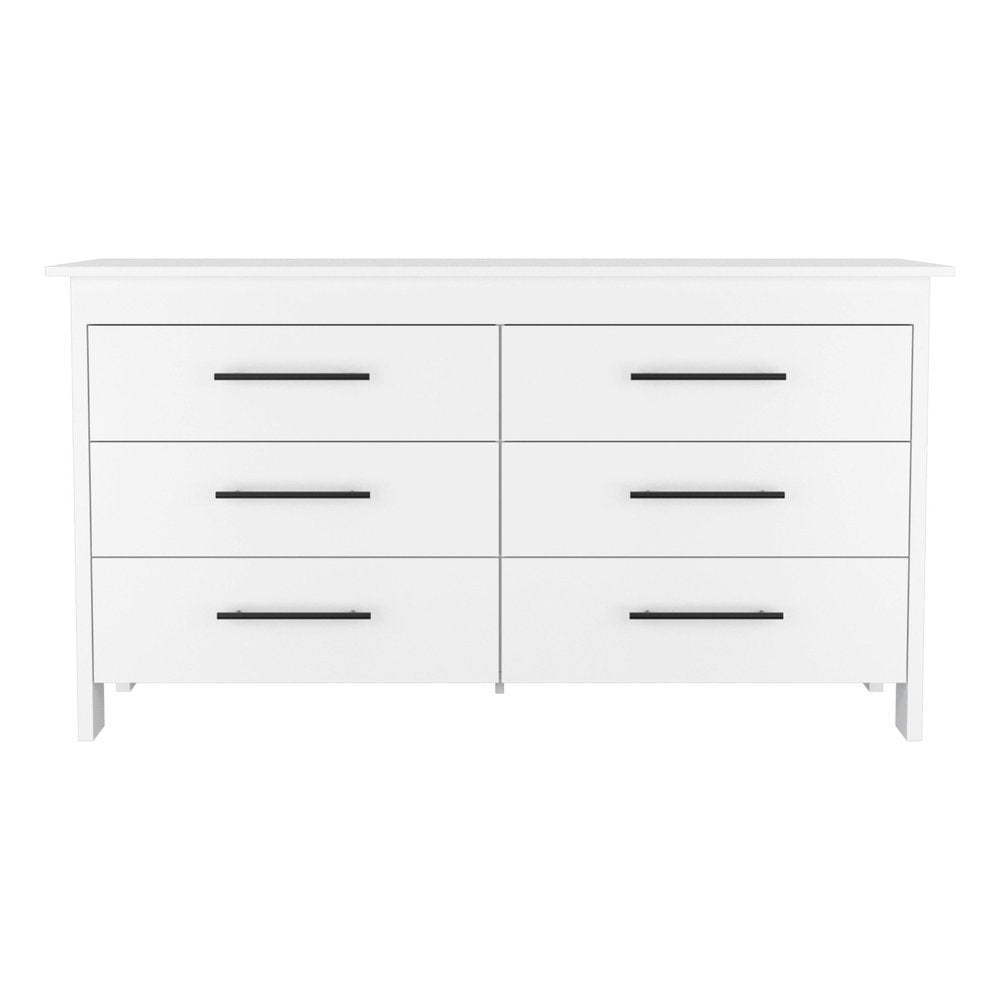59" White Wood Six Drawer Double Dresser — view 6