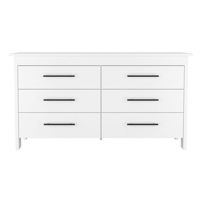 59" White Wood Six Drawer Double Dresser