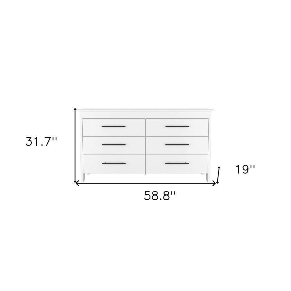 59" White Wood Six Drawer Double Dresser — view 7