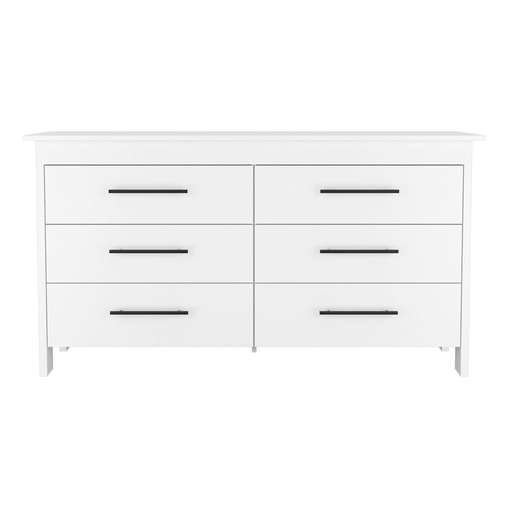 59" White Wood Six Drawer Double Dresser — view 1
