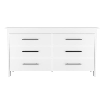 59" White Wood Six Drawer Double Dresser
