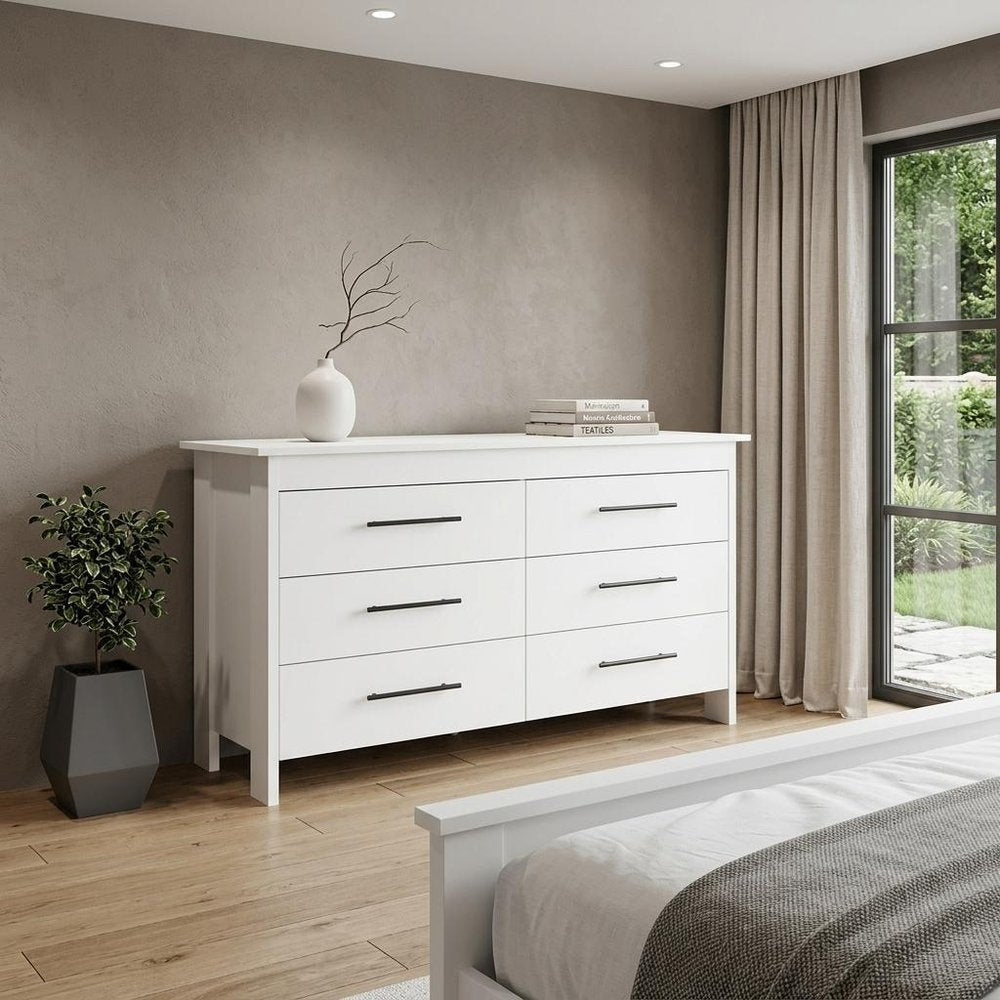 59" White Wood Six Drawer Double Dresser — view 8
