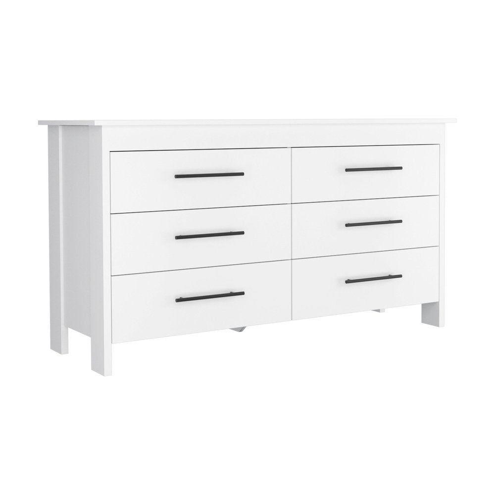 59" White Wood Six Drawer Double Dresser — view 4